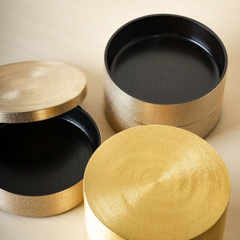 山中塗 欅 丸三段重箱 千筋 山中塗 嘉匠菴オリジナル商品 欅4.3胴張丼椀 見付布根来 SO-0541